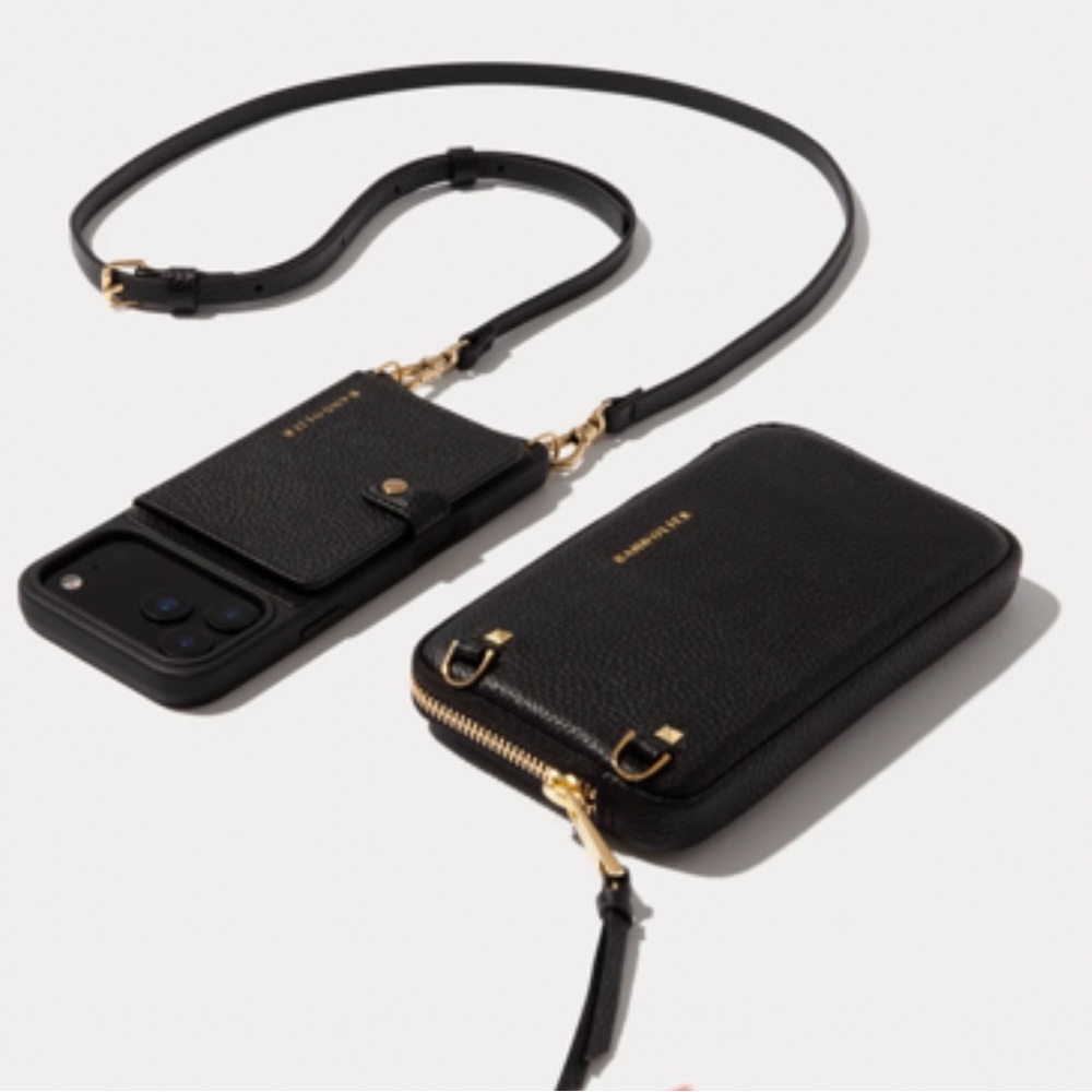 Bandolier Black Clutch with Gold Accents